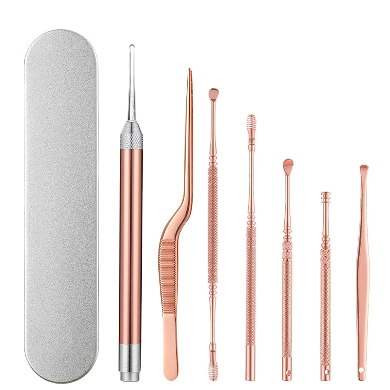 

LED Light Pickers Earpick Remover Curette Earwax Cleaner Spoon Ear Nose Care Wax Booger Cleaning Tweezers Forceps Health Tool