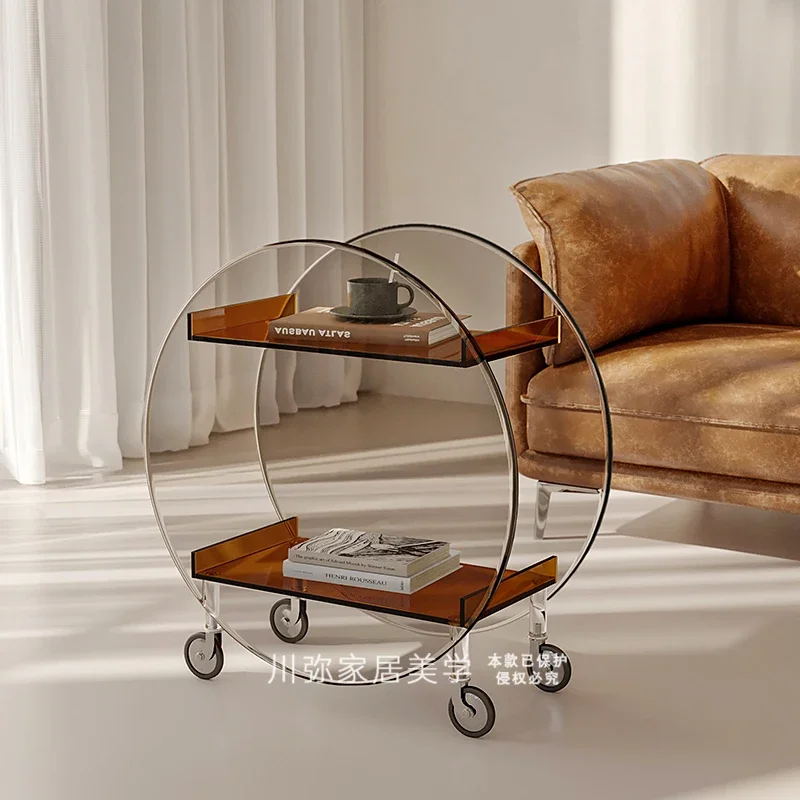 Acrylic trolley, a few shelves on the side of the sofa, simple mobile wine and dining car for home use