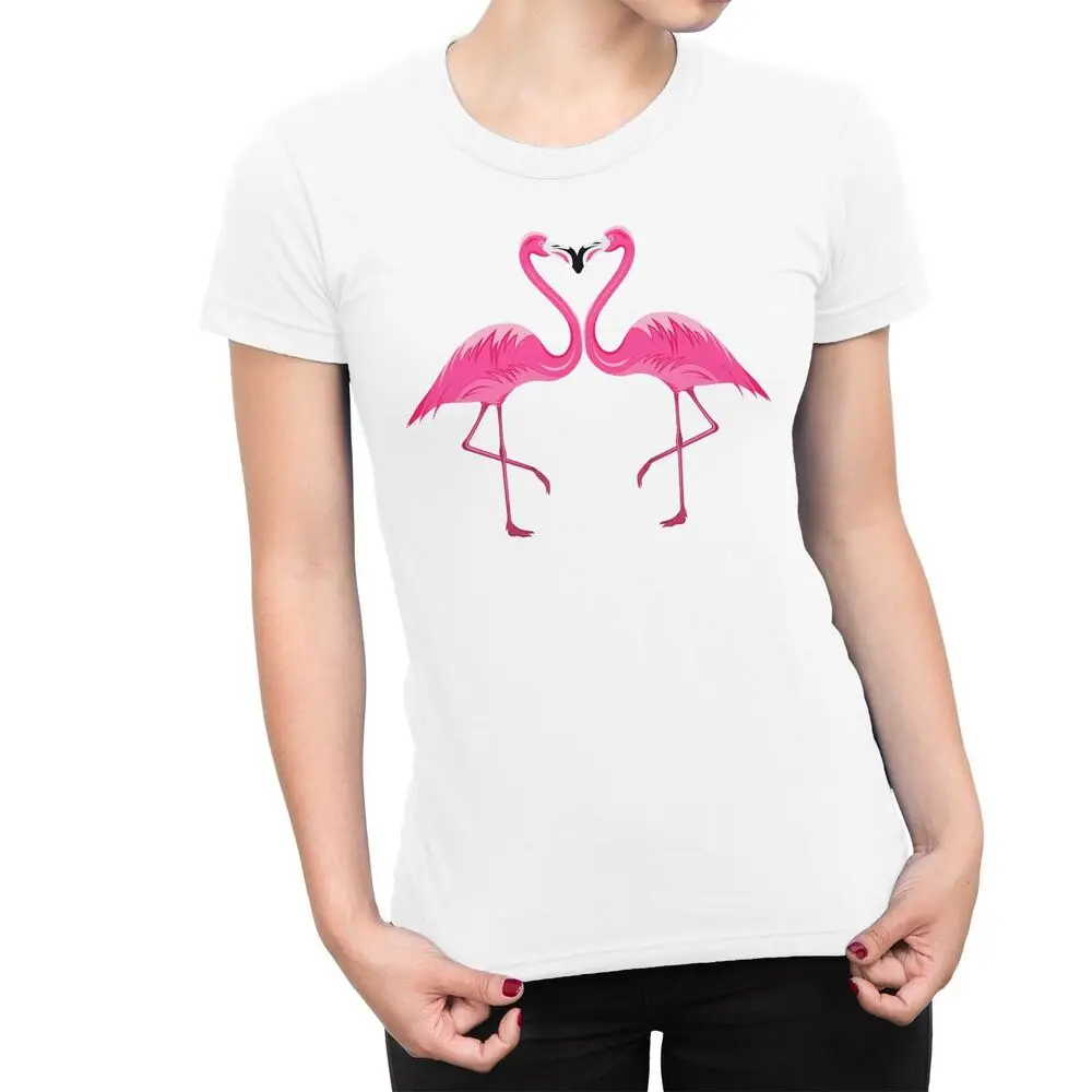 Womens Flamingos in Love T-ShirtUnisex Women's Summer Cotton Luxury Brand Retro Oversized