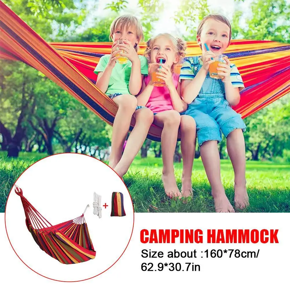 Portable Single Wide Thick Canvas Hammock Outdoor Camping Swing Backpackaging Bed Hanging Hammock Sleeping Swing Leisure N1L2