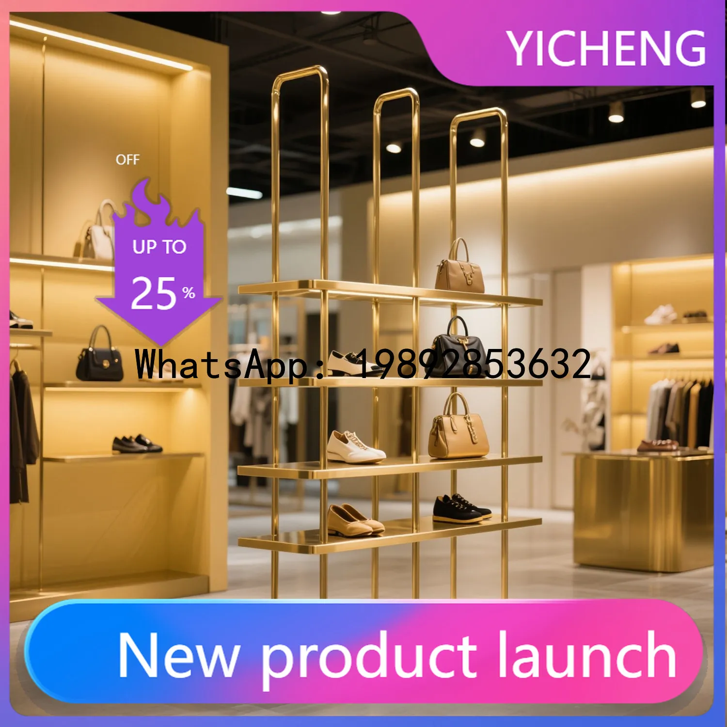 

Stainless Steel Partition Shelf Light Luxury Style Decorative Living Room Display Rack Office Display Rack Floor-standing