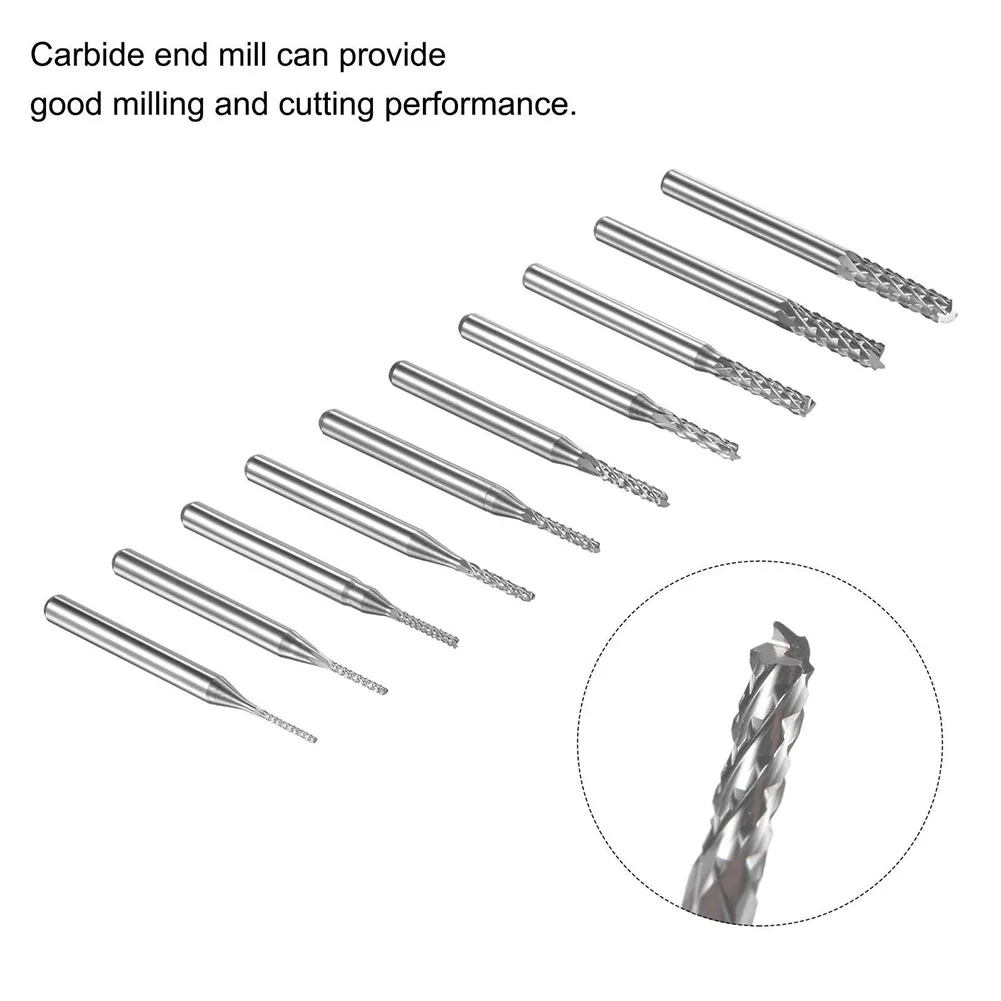 CNC Tooling Solutions Set of Ten Carbide End Mill Drills (Sizes 0 8 mm & 3 175 mm) Perfected for Effective For PCB Processing