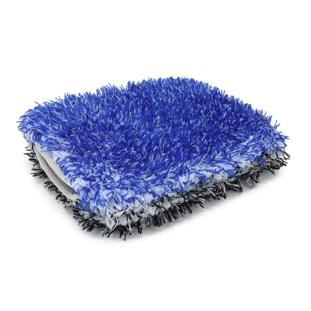 

[Wash Monster] Plush Car Wash Pad (9 in. x 7 in.) Blue/Black - 1 Pack | Soft & Plush Absorbent Microfiber Fibers | Large, Fit