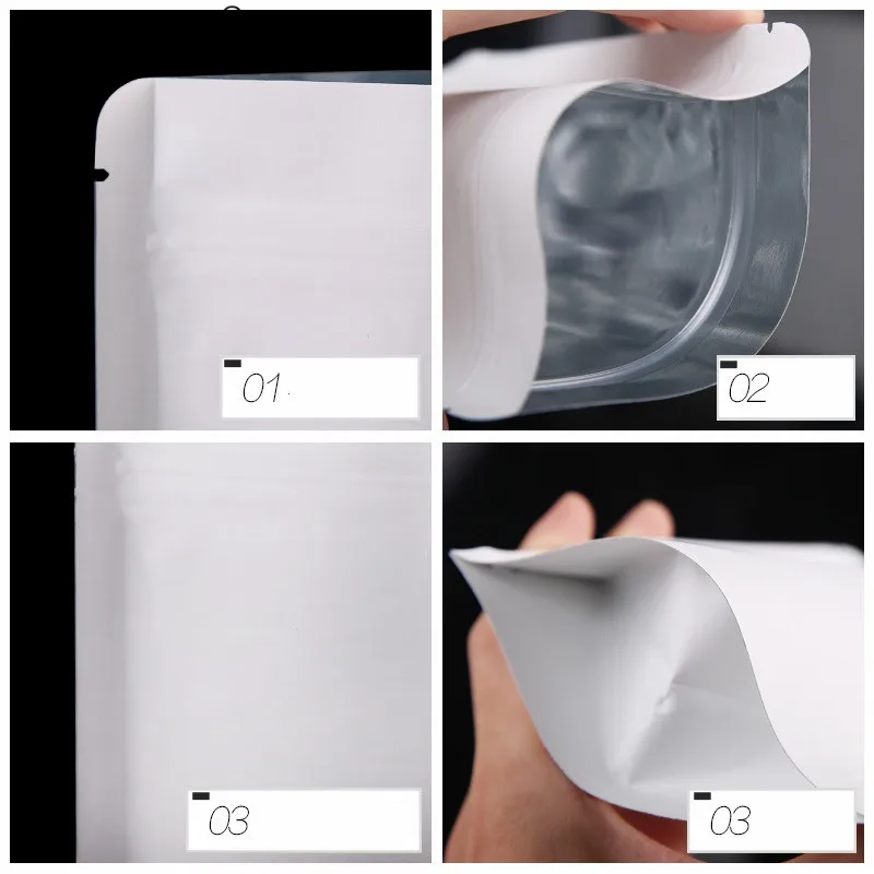 100pcs Customized Mylar White Kraft Paper Stand Up Pouch With Zipper Chia Seed Coffee Bean Storage Packaging Bag
