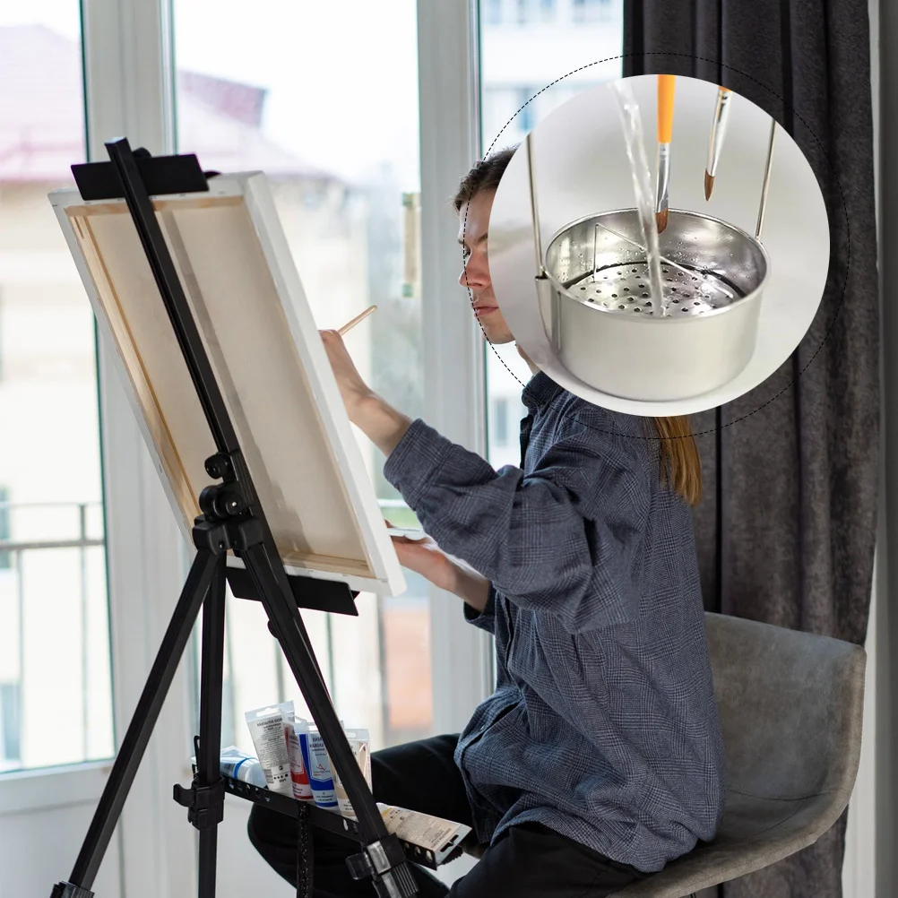 

Oil Paint Brush Cleaner Stainless Steel Painting Brush Washing Bucket Portable Pen Washer Space Saving Pen Washing Barrel