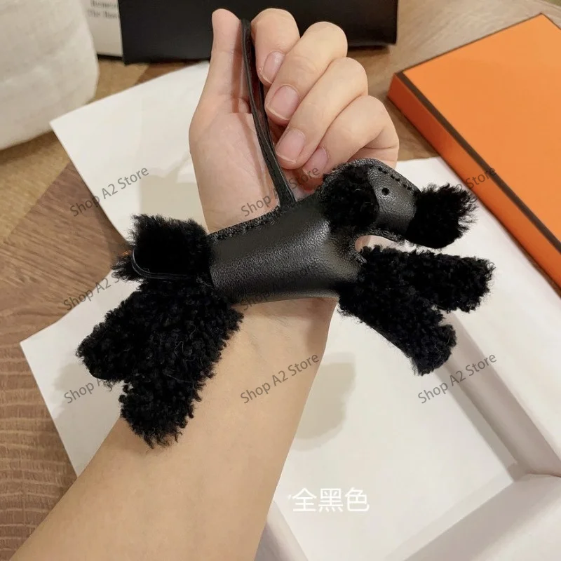 Wool sheepskin cute little dog bag pendant plush car hanging women's bag accessories car interior hanging fashionable key hangi
