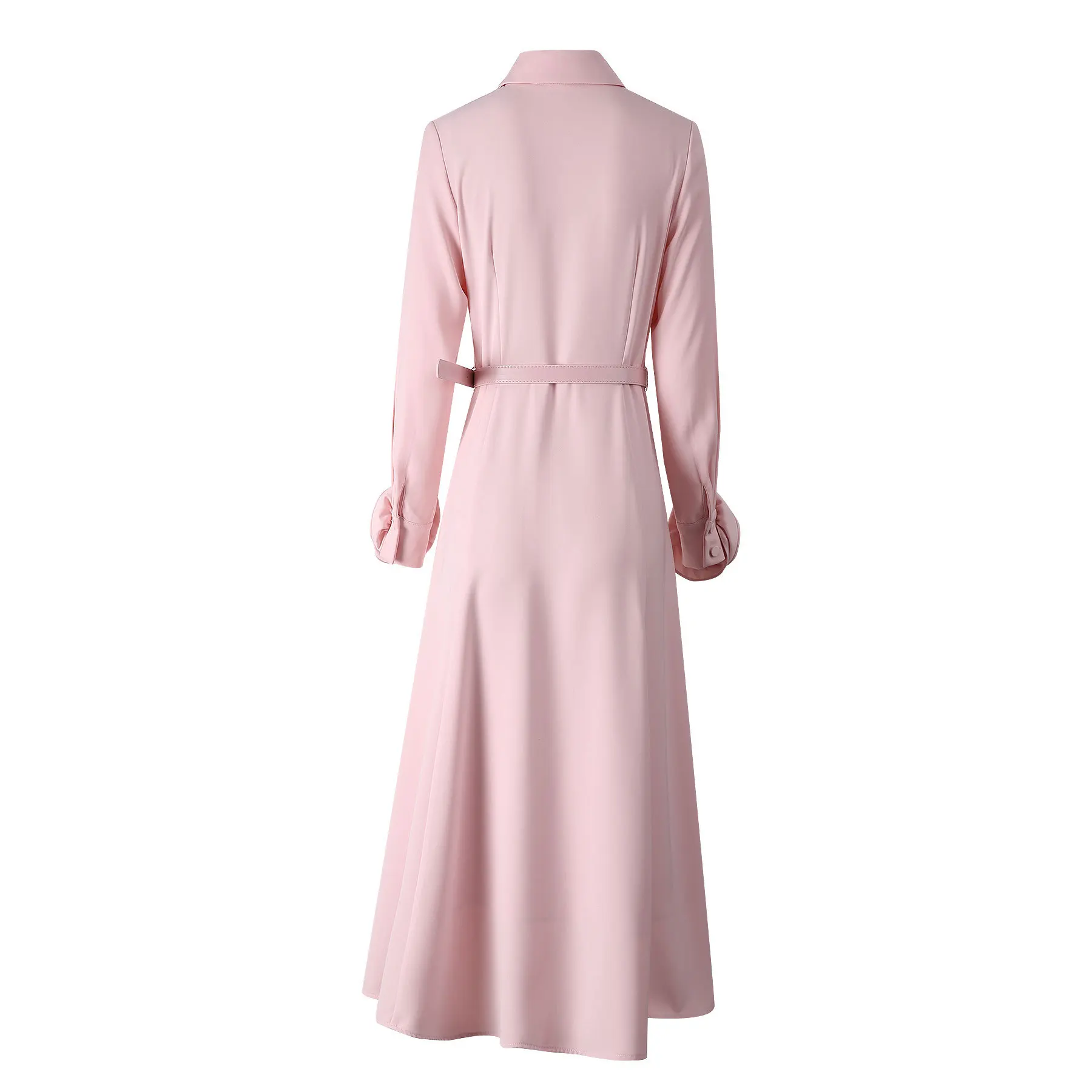 Europe and the United States women's 2024 winter new Petal long sleeve lapel single breasted Fashion belt pink dress XXL