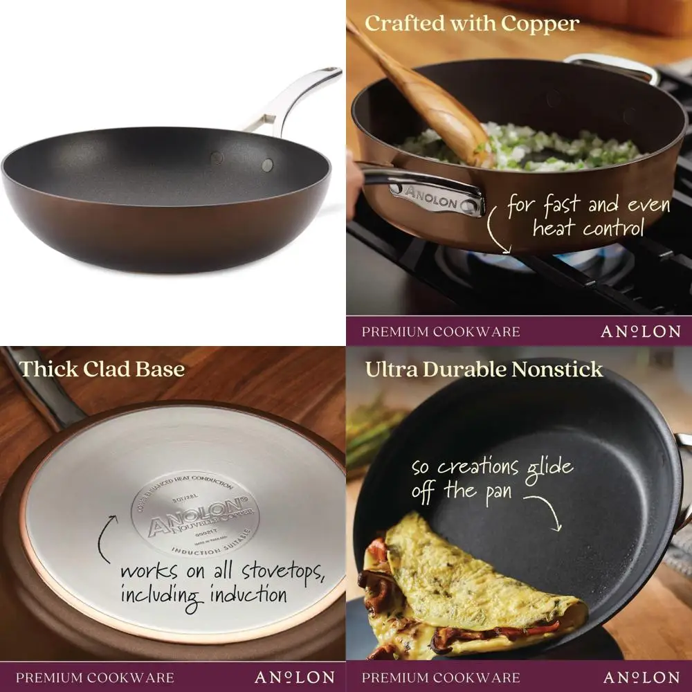 

12 Inch Copper Hard Anodized Nonstick Stir Fry Pan Wok Pan Sable Brown Heavy Duty Cookware