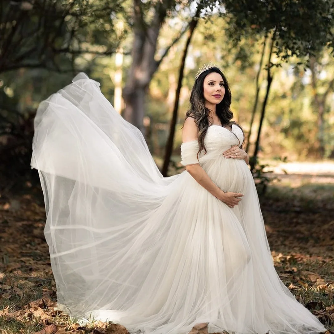 

Maternity Maxi Gowns Dresses for Photo Shooting Elegnant Shouldless Short Sleeve Pregnancy Photography Dresses for Pregnant