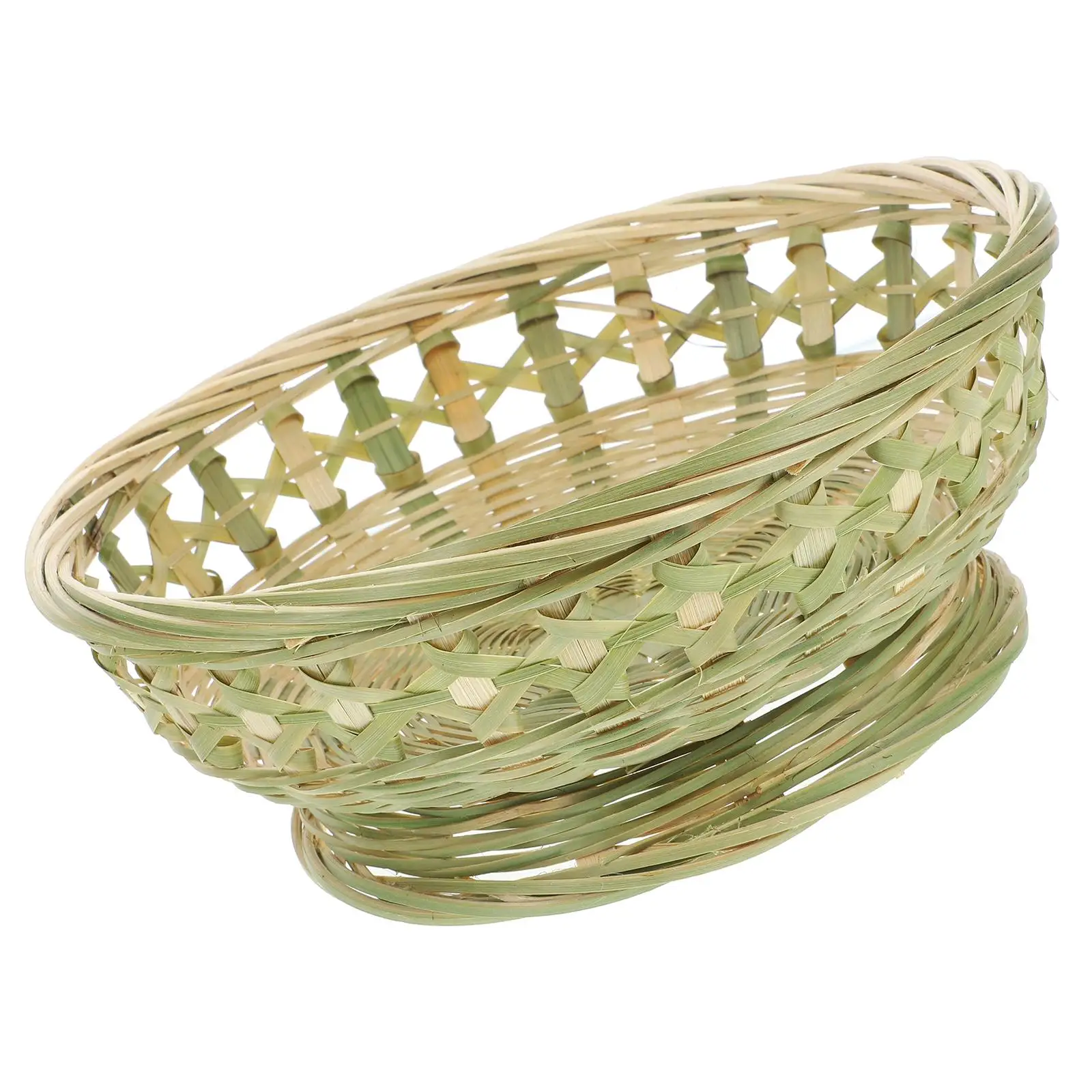 

Bamboo Flower Basket Handwoven Round Elevated Pot Container Durable Kitchen Organizer Bread Baskets Fruit Vegetable Storage Desk
