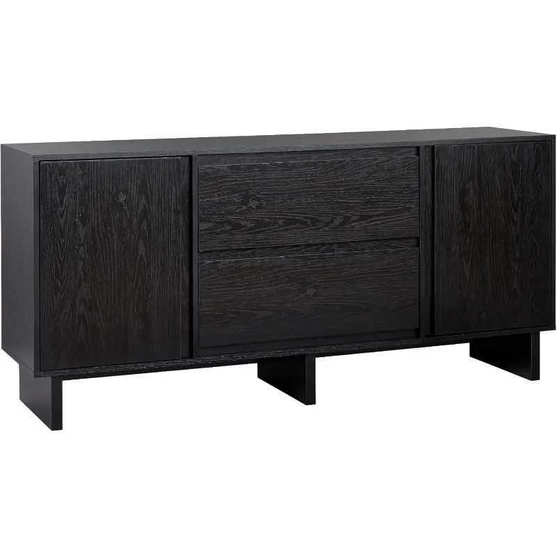 Modern Beveled 2-Door, 2-Drawer Sideboard, 63 Inch, Black，home.