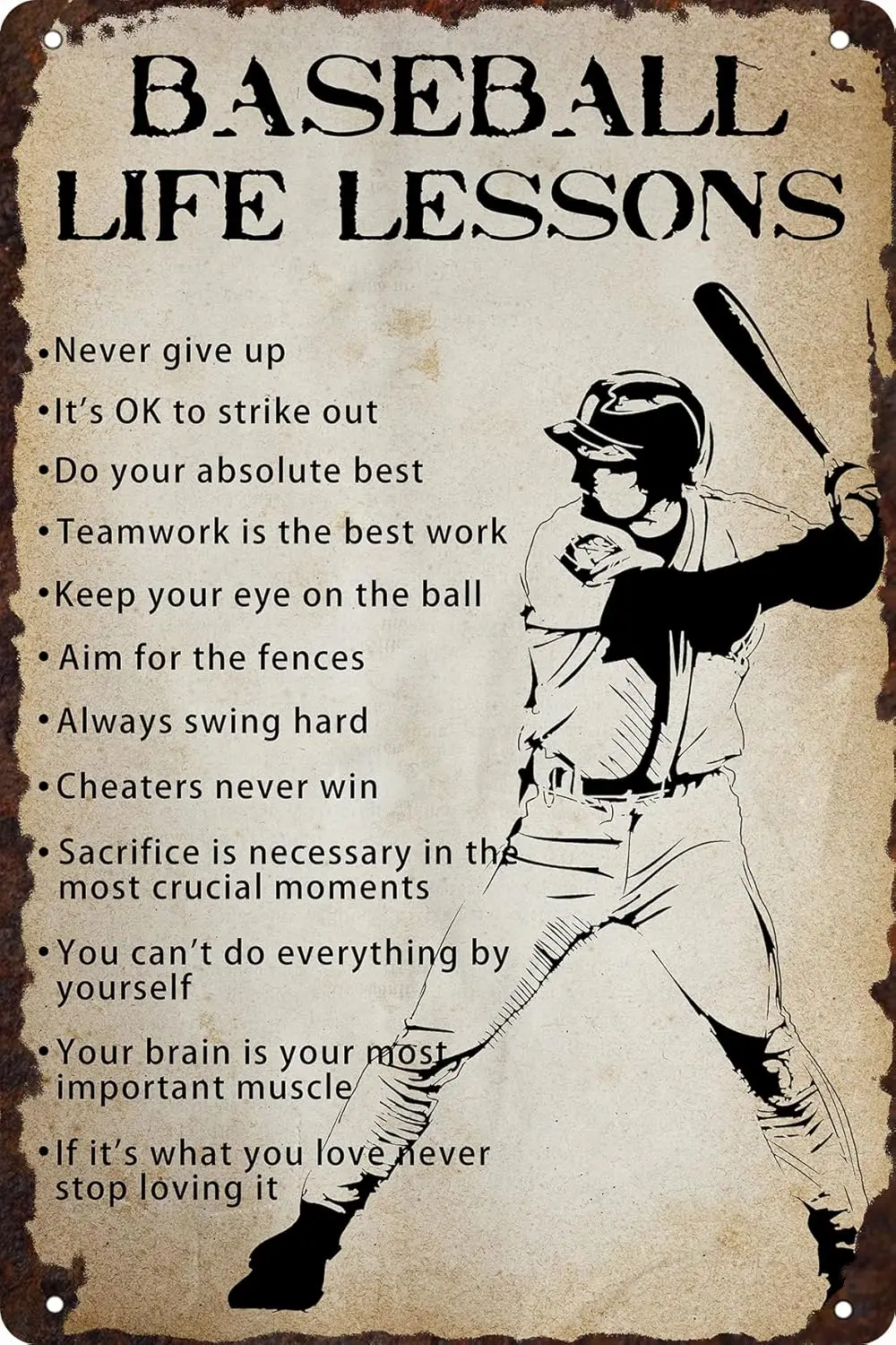 Baseball Life Lessons Tin Sign Never Give Up Funny Signs Vintage Home Poster Wall Decor For Cafe Bar Pub 8x12 Inch