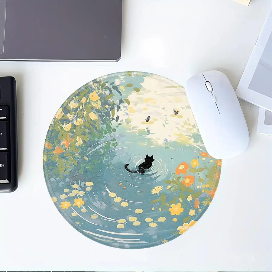 1pc Mouse Pad Keyboard Mouse Pad office Pad Computer Laptop Pad Desk accessories Game Console Pad Anti slip Black Cat Pond