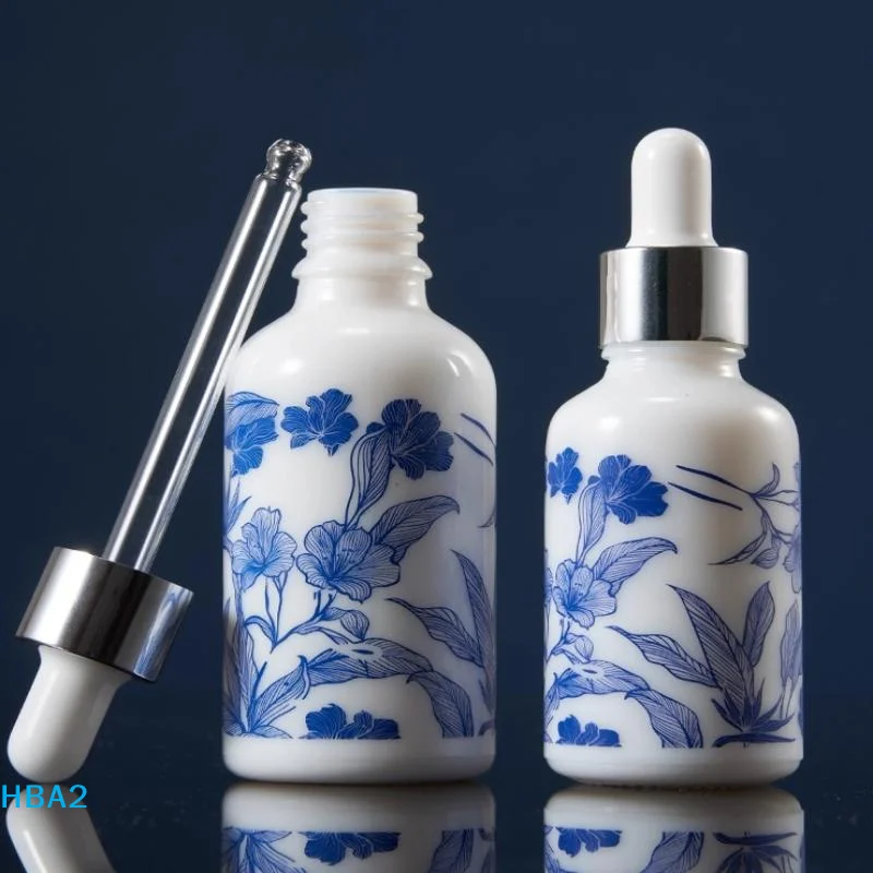 【H】10/15/30ml Ceramic Blue & White Porcelain Essential Oil Dropper Bottles Leakproof Travel-Friendly Design