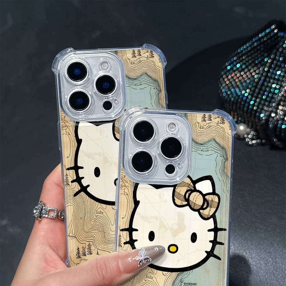 

Прозрачный чехол для телефона Hello Kitty для IPhone14 Pro IPhone 16/15/14/13/12/11/x/xs/xs Max, женские чехлы для мобильных телефонов Sanrio, модные игрушки