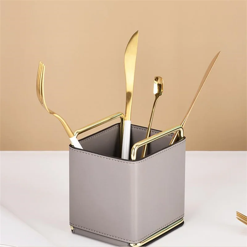 NEW   Leather Desktop Storage Box   Office Ornaments And Sundries Storage Bin   Nordic Minimalist Style Makeup Brush Bucket