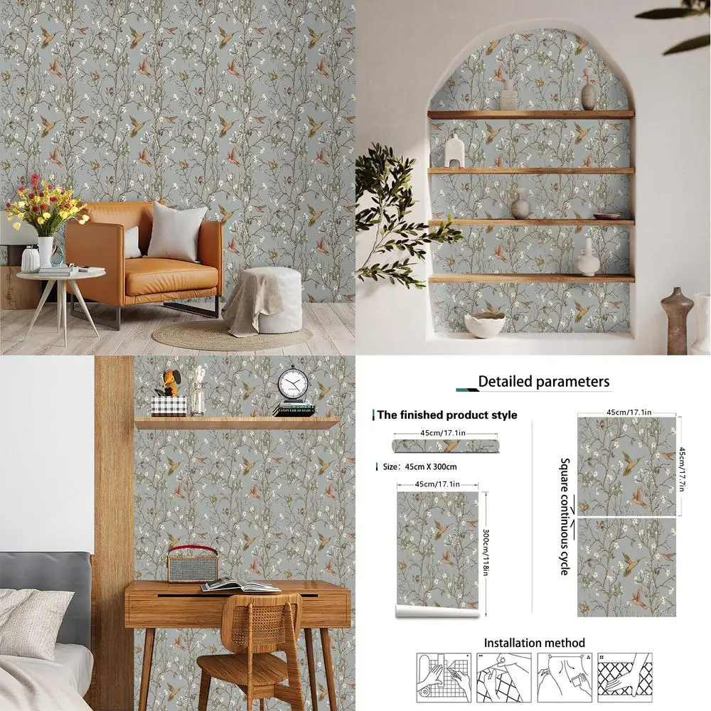 

Пользовательские ПВХ самоклеящиеся обои фреска с цветочным рисунком и птицей фон Настенный декор для гостиной спальни