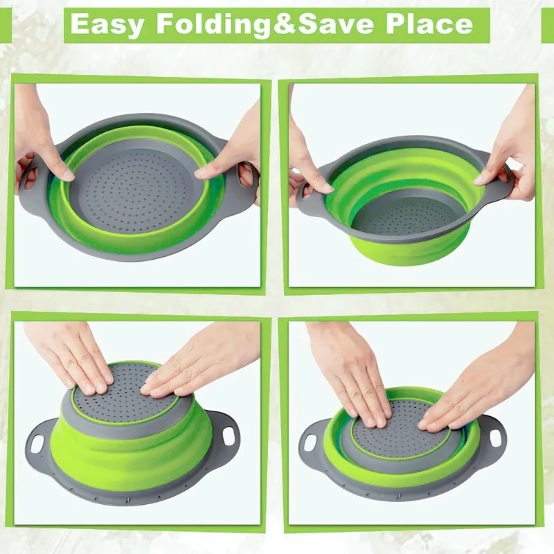 Folding Draining Basket, Circular Water Filter Blue, Telescopic Folding Fruit Blue, Large and Small 2-piece Set Kitchen Tools