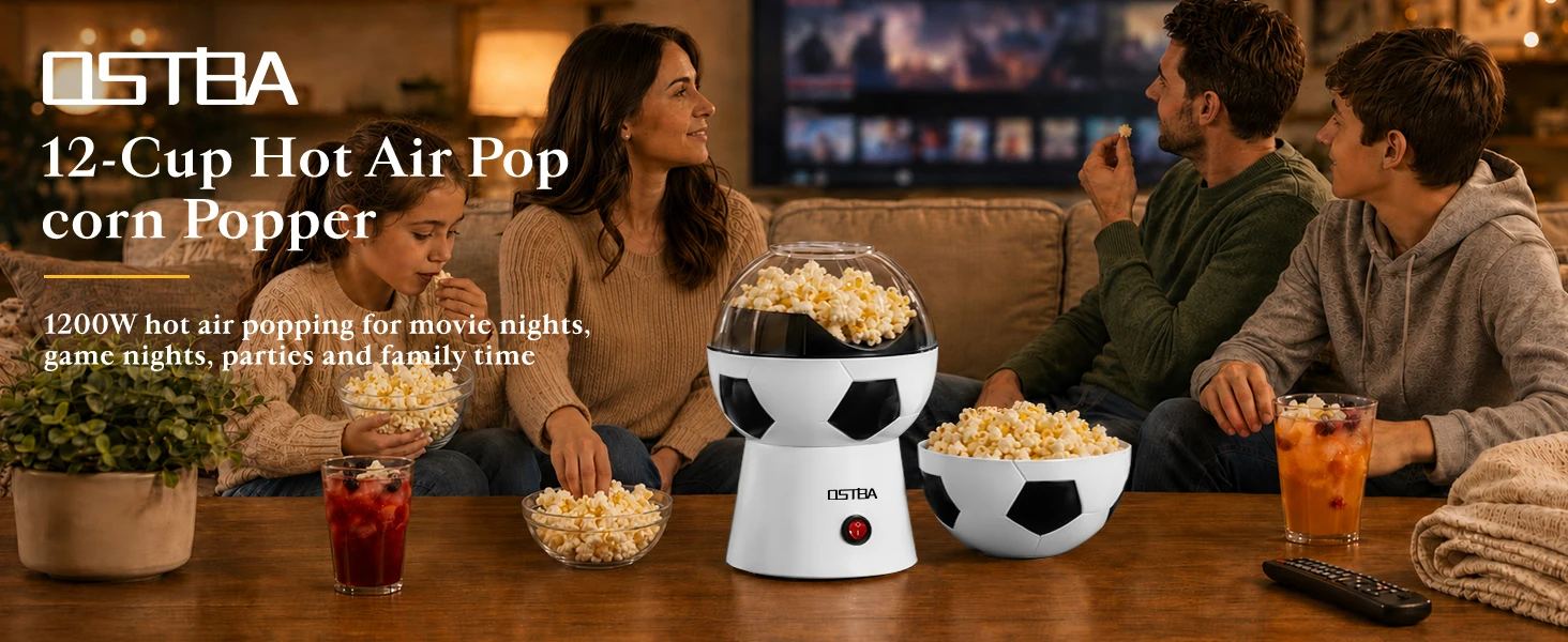 Popcorn Maker, 12-Cup Hot Air Popcorn Popper, Soccer Ball Design