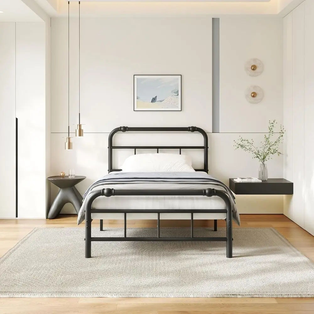 

14-дюймовая металлическая кровать-платформа, размер Twin, грузоподъемность 1000 фунтов, без пружинного блока, простая сборка, черный цвет