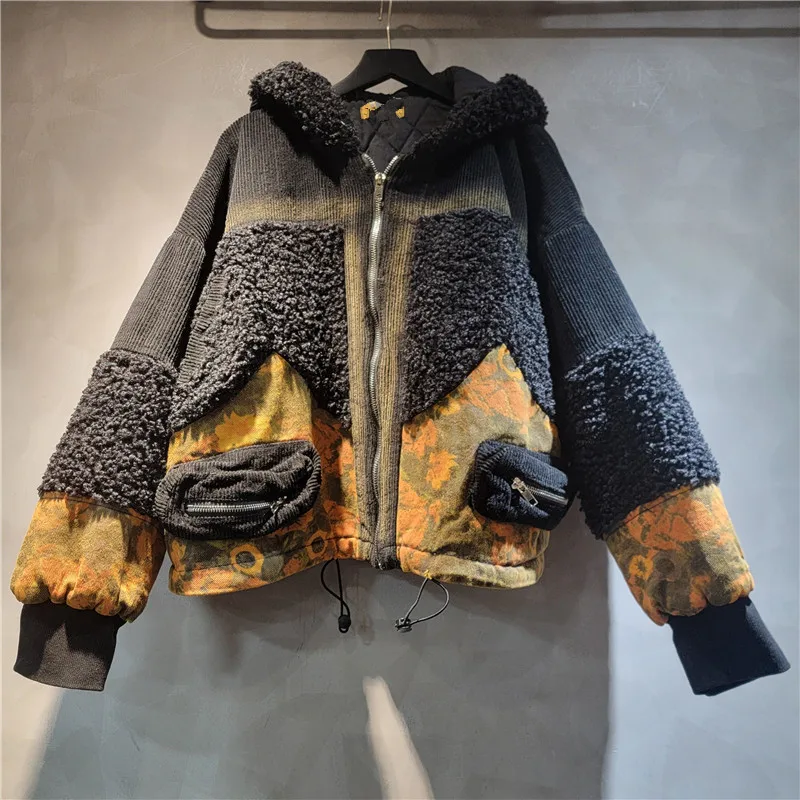 WTHT العصرية الجديدة المرأة المرقعة أفخم مقنعين الدنيم سترة ضمادة مرونة الخصر مستقيم الجينز الإناث 2025 الشتاء 1LS2793 #3