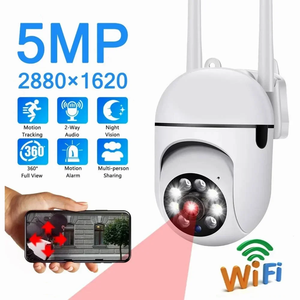 Kamera pengawas dalam ruangan, kamera keamanan tanpa kabel Wifi 5MP, penglihatan malam warna, kamera tahan air luar ruangan, kamera pintar CCTV rumah