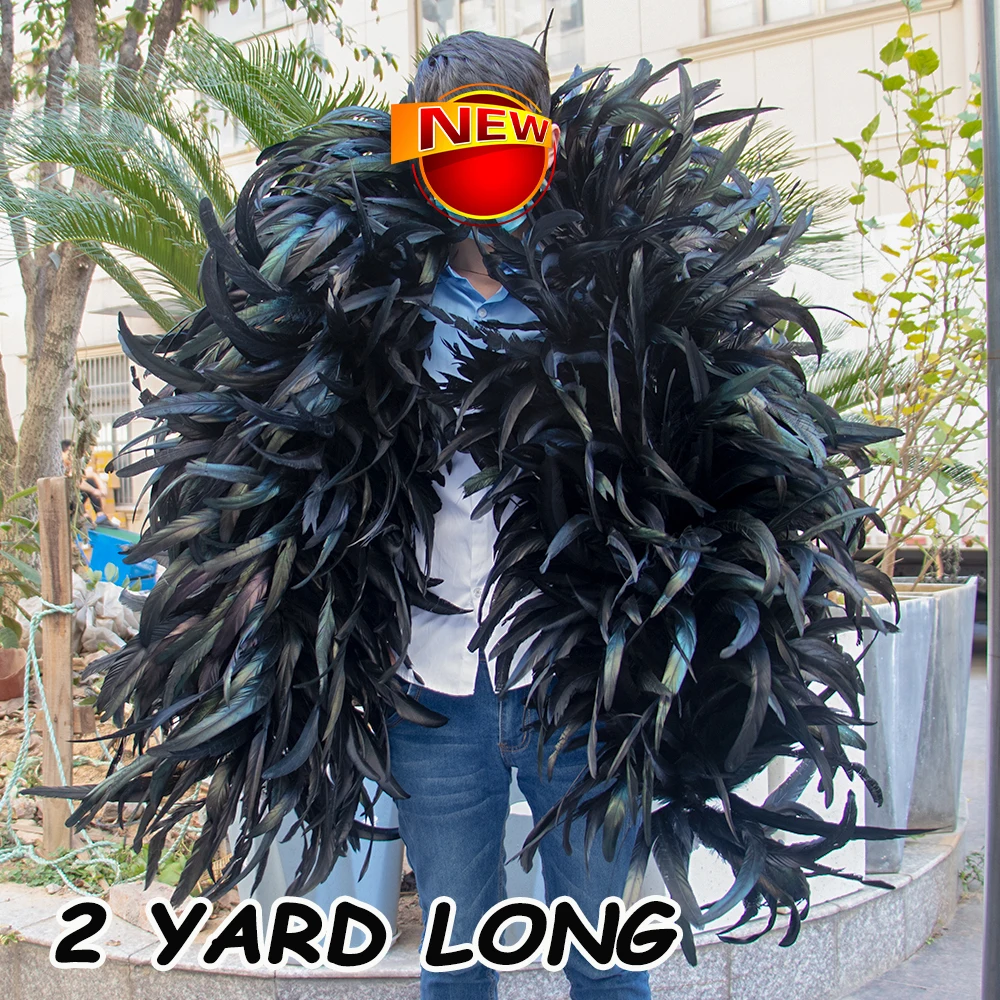 2/3 Yards Black Long Rooster Feather Boa Natural Chicken Plume Tail trim decorazione scialle per Cosplay abbigliamento Decor sciarpa