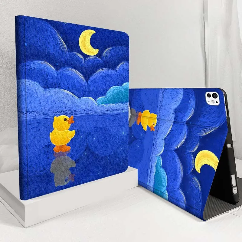 

Yellow duck moon reflection water For iPad Pro Air 5 4 3 13 11 8 7 6 5 10th 7th 6th 10.5 12.9 10.9 Tablet Case