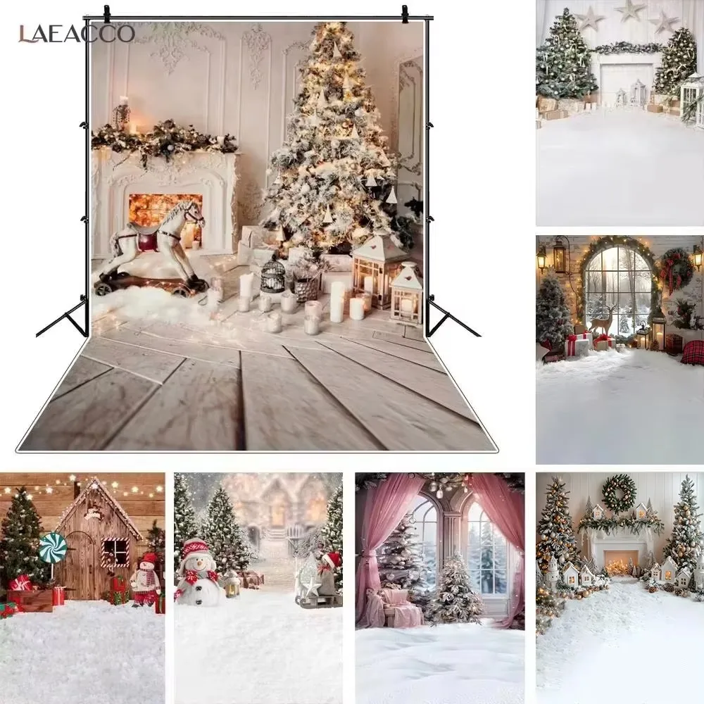 

Winter Christmas Tree Gray Background Candle Festival Fireplace Wood Floor Xmas Family Shoot Kid Photo Backdrop for Photography