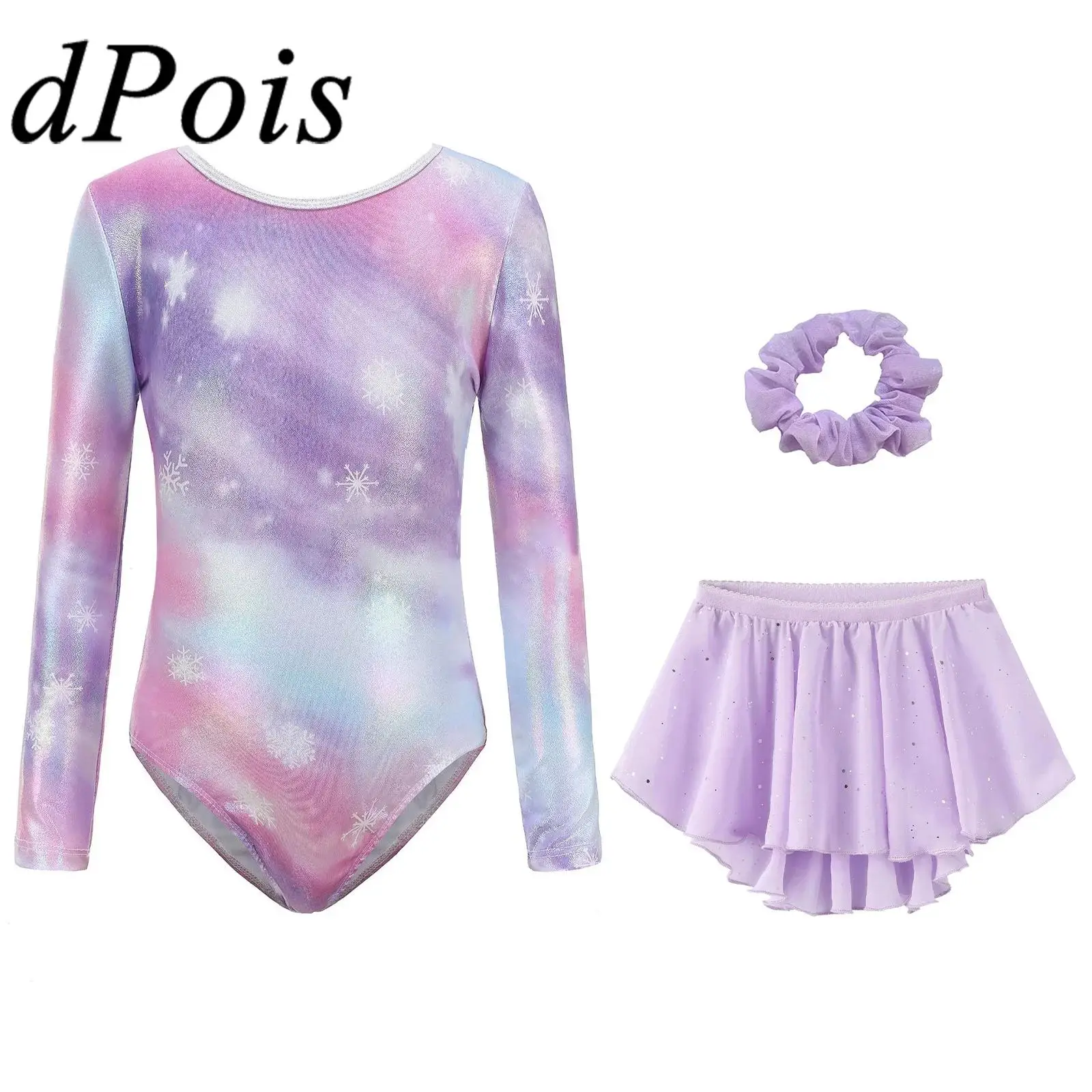 

Child Ballet Dance Costume Bodysuits Performance Outfit Kids Girls Metallic Printed Artistic Gymnastics Leotard with Skirt Suit