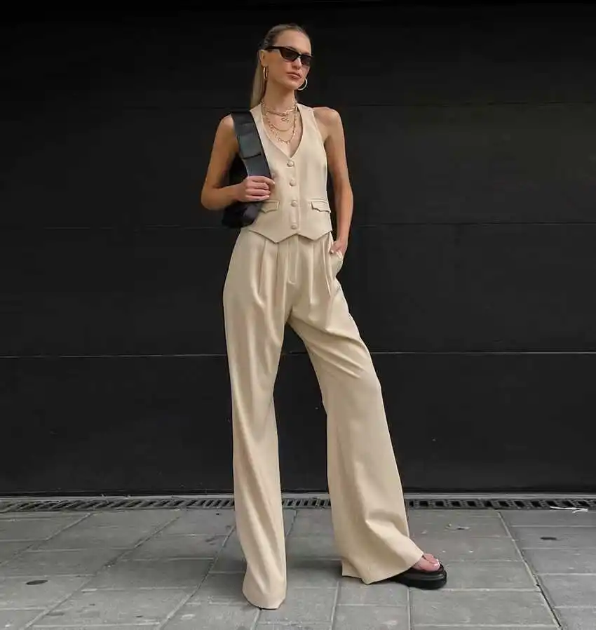 

Sexy Bal Hanging Ne Vest And Pants Set Faionable Long Sve V Ne Two Piece Women's Summer Outfit Casual Wear