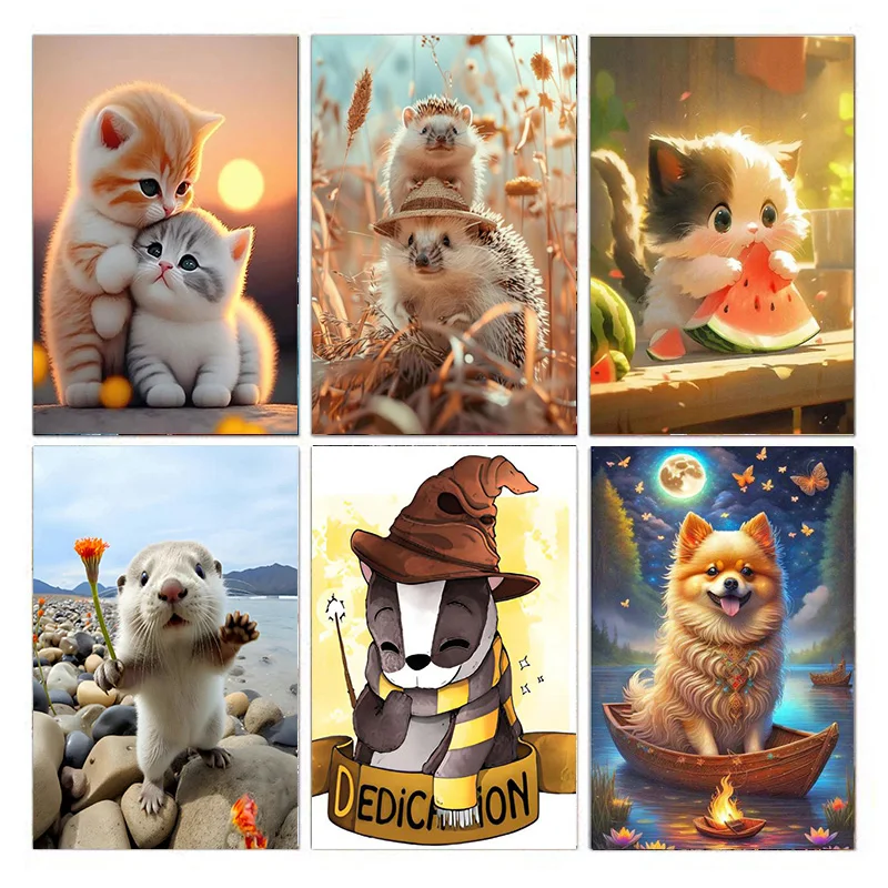 

AB Diamond DIY 5D diamond painting, cartoon cute animals, suitable for adults and beginners set decorative hanging painting