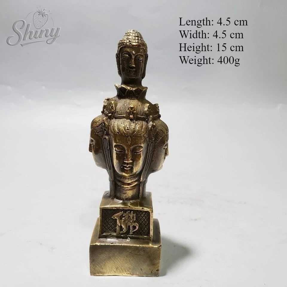 

Solid Copper Four-Faced Guanyin Seal Buddha's Light Illuminates All Artisan Copper Buddha Head Home Decor
