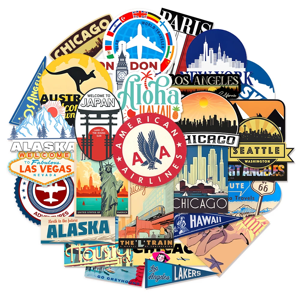 30 قطعة الطريق الشعبي الأمريكي 66 حزمة ملصقات كرتونية ممتعة يمكنك صنعها بنفسك حافظة هاتف يدوية لحساب دفتر التزلج #1