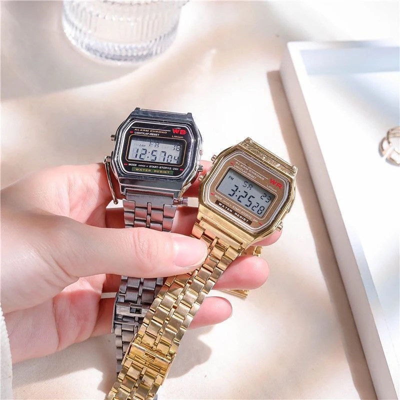 Luxury F91W Steel Band Watch Retro LED Digital Sports Military Watch Electronic Wrist Band Clock Ladies Men Couples Watches