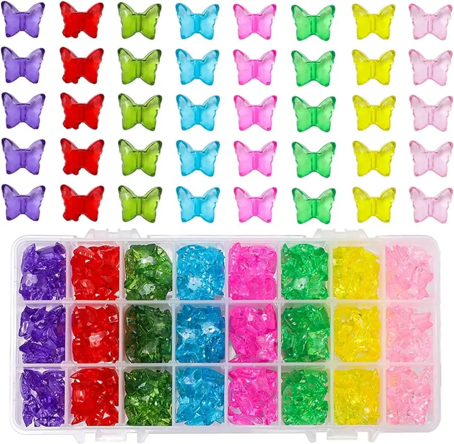 400pcs Butterfly Beads 8 Colors Transparent Animal Spacers Charms Faceted Acrylic Beads Loose Spacer Beads for Jewelry Making