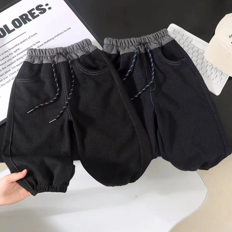 

2025 Autumn New Children's Cotton Splicing Cowboy Waist Pattern Pants Street Style Jeans