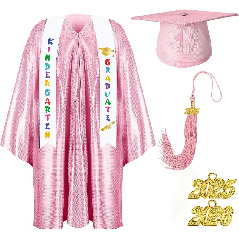 

2025 Year Preschool and Kindergarten Graduation Gown Cap Tassel Set with 2025/2026 Charm Printed Stole Grad Gift