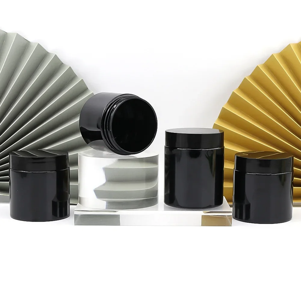 

50ml 100ml 200ml 250ml Black Plastic Jar And Lids Empty Jar Vanity Box Containers Candy Box Travel Bottle