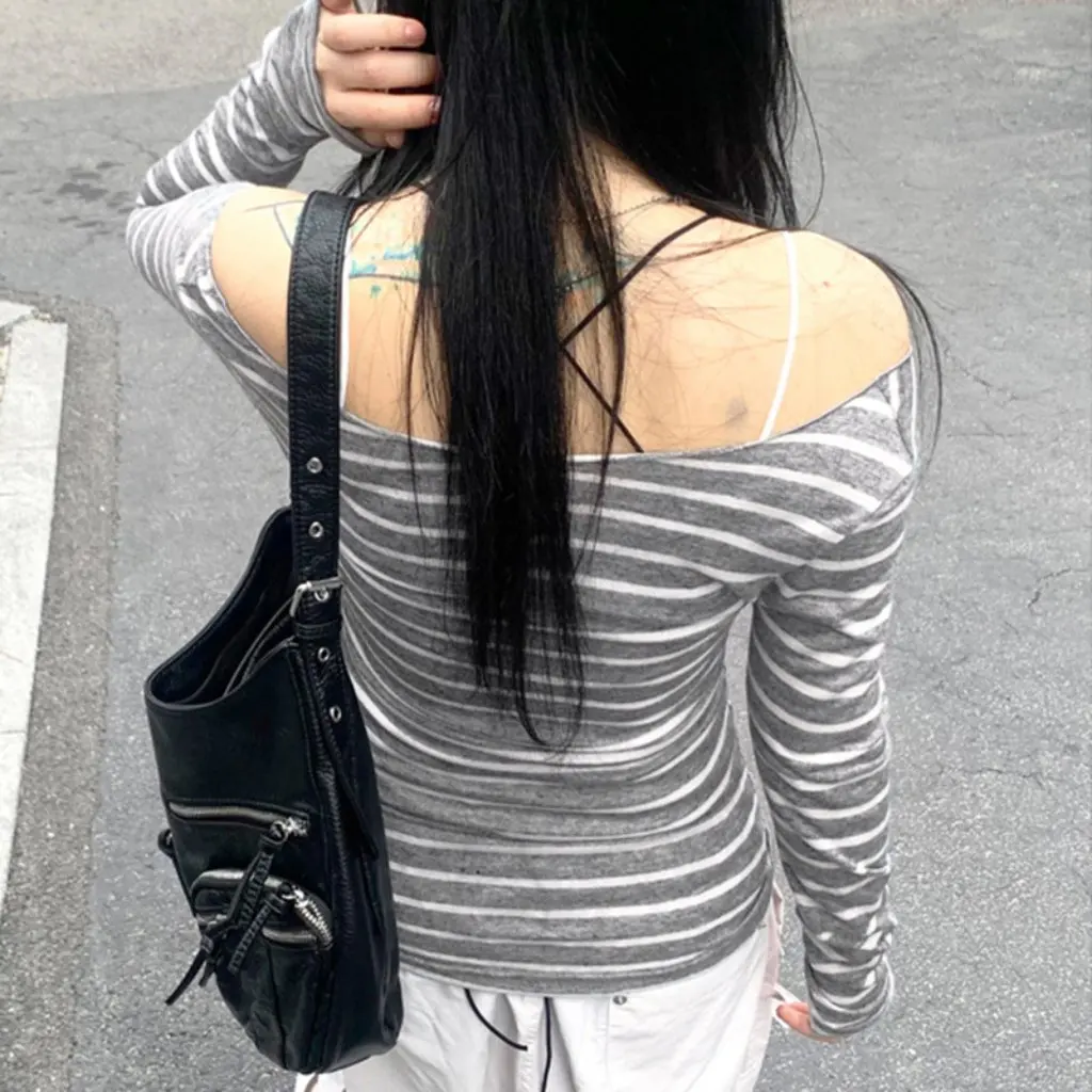 

Sexy Off-Shoulder Slim Look Casual Top All-Match Simple Women's T-Shirt