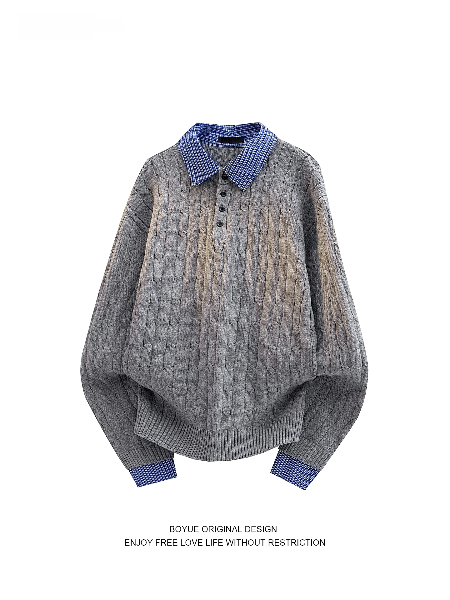 

Свитер Boyue повседневный вязаный с воротником-стойкой, имитация двухслойного, для мужчин и женщин, модный, простой, зимний, для повседневной носки