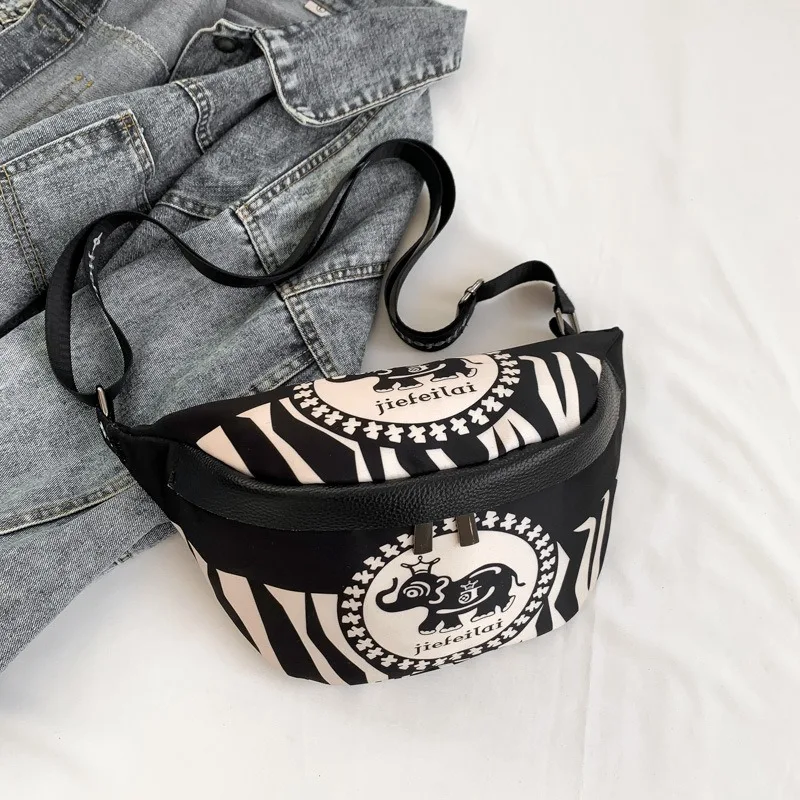 

Stylish Printed Canvas Fanny Pack For Women Trendy Contrast Colour Waist Bag Female Waist Pack Ladies Crossbody Chest Bag 2023