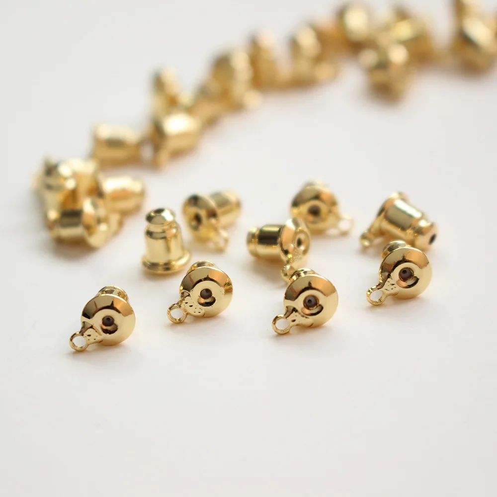 10PCS 14K Real Gold Plated Brass Bullet Earring Plug DIY Earring Back Material Accessories Jewelry Making Supplies