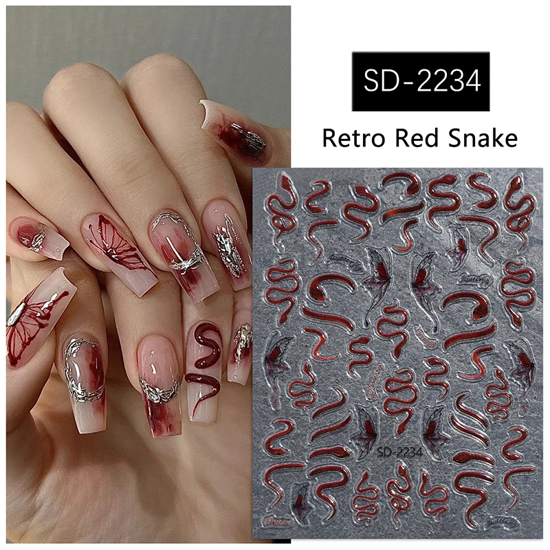 Spirit Snake And Butterfly Three-dimensional Relief Jelly Snake Withered Leaves Butterfly Dark Nail Stickers DIY Decoration ﻿