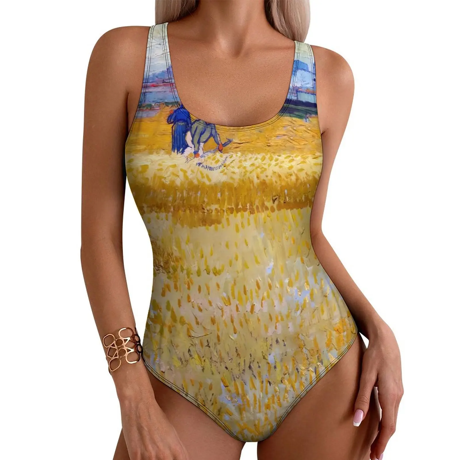 

Vincent Van Gogh Swimsuit The Harvesters Swimwear One Piece Holiday Rave Swimsuits Bathing Suits Lady Push Up Sexy Beach Outfits
