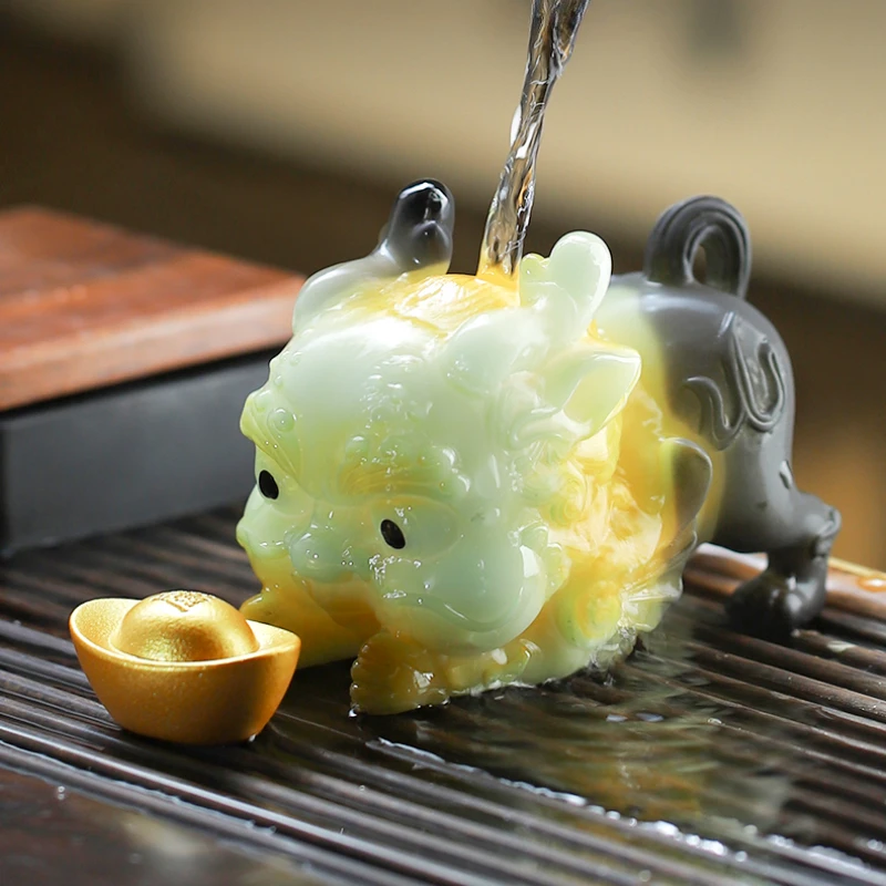 

1 шт., скульптура животного, милые чайные украшения для домашних животных, креативное украшение Fortune, фэн-шуй, чайный столик, декоративные поделки