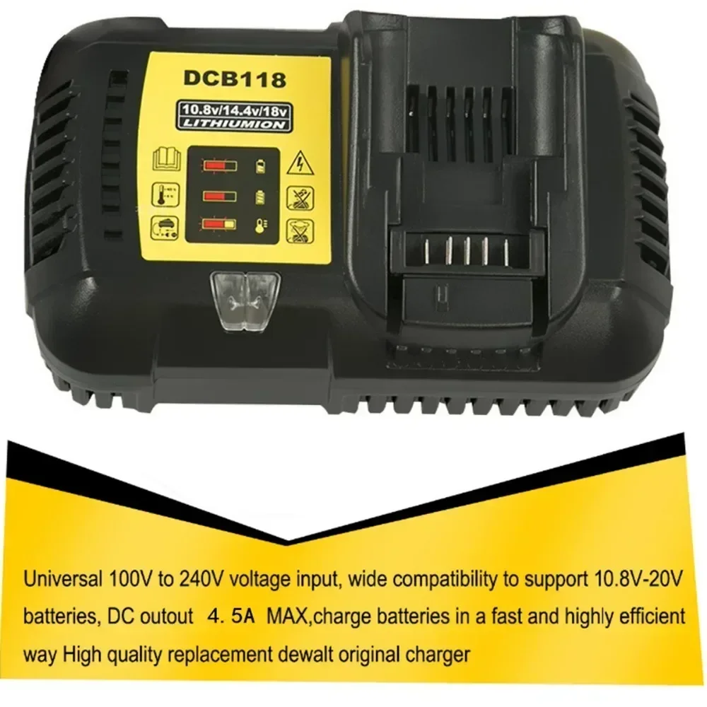 4.5A DCB118 Battery Charger For Dewalt Battery 10.8V 12V 14.4V 18V 20V DCB200 DCB101 DCB115 DCB107 DCB105 DCB140 &DCB112