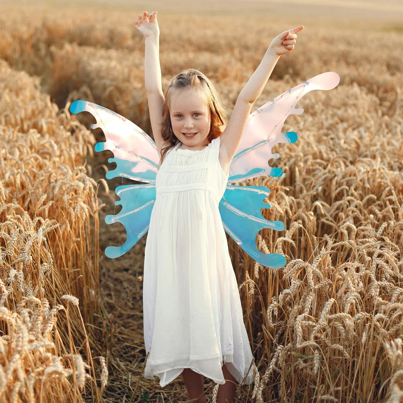 Asas de borboleta brilhantes para crianças, brinquedos elétricos para meninas, asa de anjo, asas de fada, traje colorido, festa de aniversário