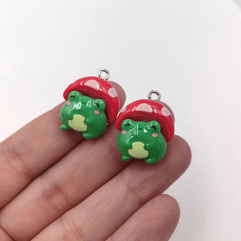10pcs Kawaii Animals Green Mushroom Frog Charms for Jewelry Making Findings Resin Charm Pendants Flatback Diy Earrings C884