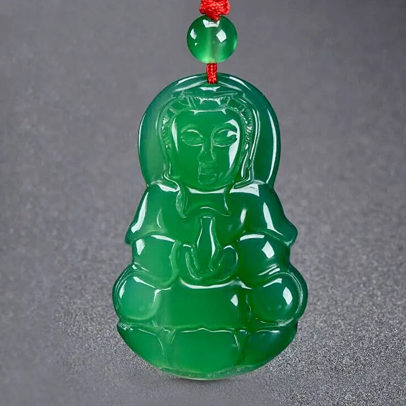 Natural Agate Ice Transparent Chrysoprase Guanyin Pendant Men's Safe Wild Pendant